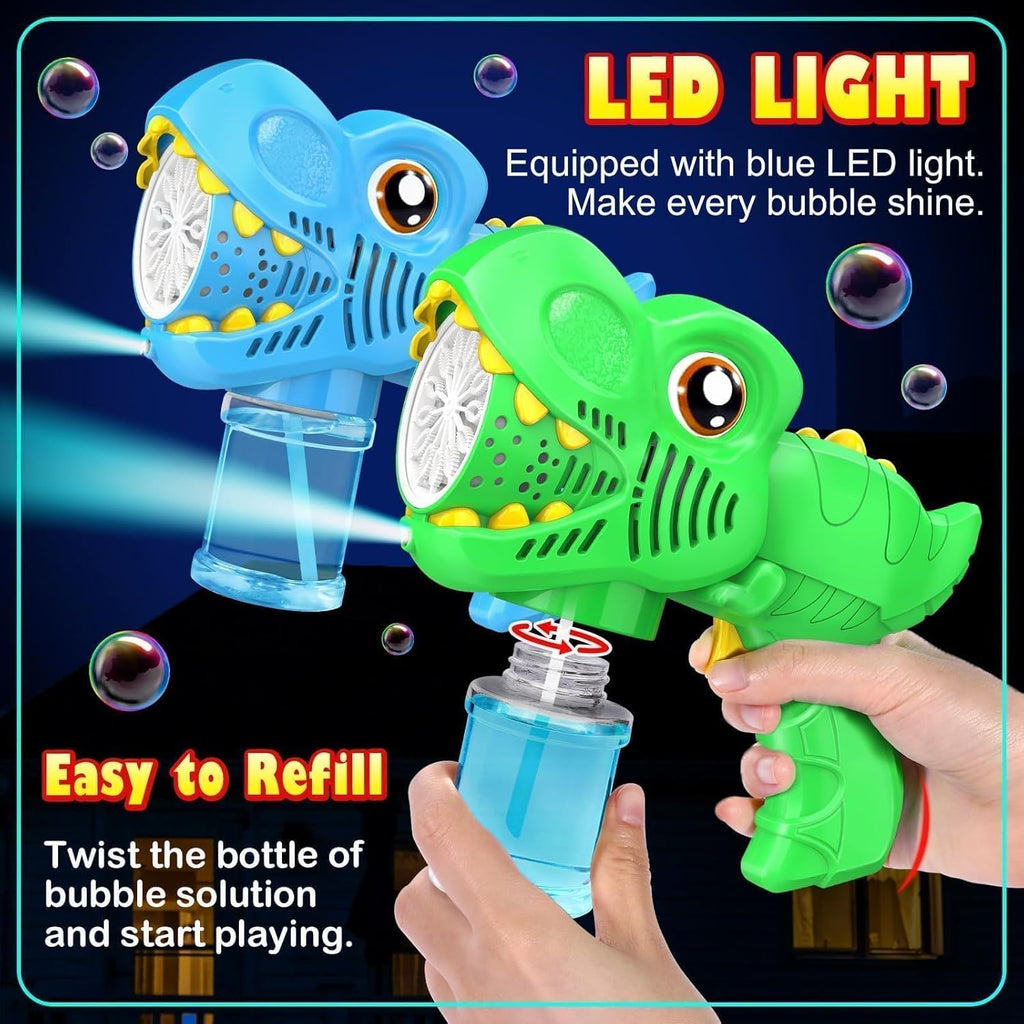 Dinosaur Bubble Machine Electric Bubble Gun with Light Fully Automatic Bubble Gun Automatic Soap Blower Outdoor Game Toy