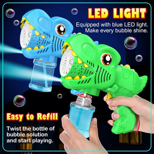 Dinosaur Bubble Machine Electric Bubble Gun with Light Fully Automatic Bubble Gun Automatic Soap Blower Outdoor Game Toy