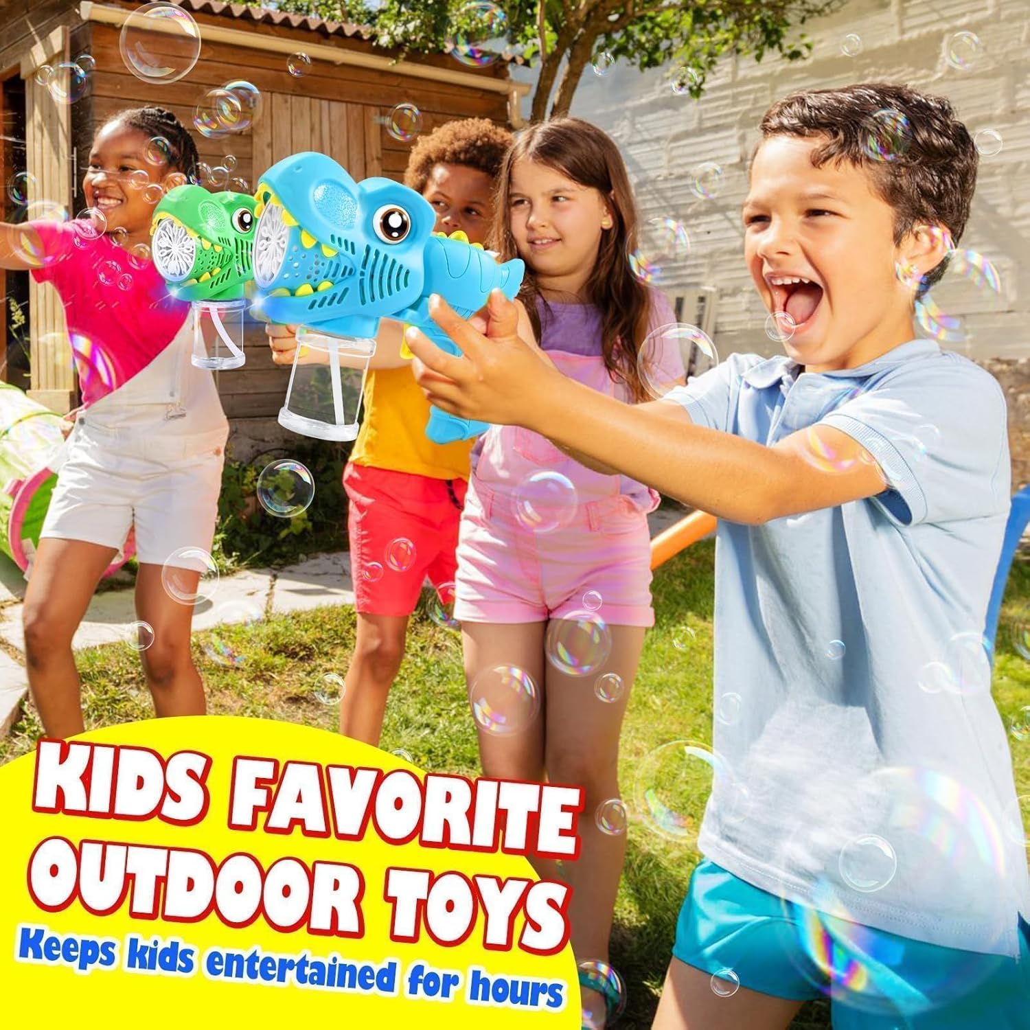 Dinosaur Bubble Machine Electric Bubble Gun with Light Fully Automatic Bubble Gun Automatic Soap Blower Outdoor Game Toy