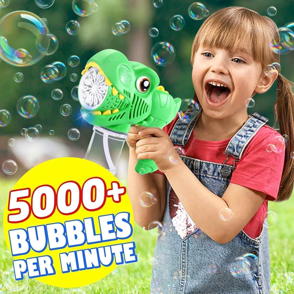 Dinosaur Bubble Machine Electric Bubble Gun with Light Fully Automatic Bubble Gun Automatic Soap Blower Outdoor Game Toy
