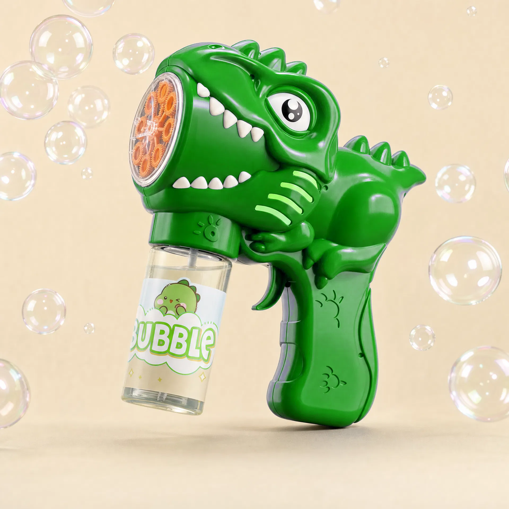 Dinosaur Bubble Machine Electric Bubble Gun with Light Fully Automatic Bubble Gun Automatic Soap Blower Outdoor Game Toy